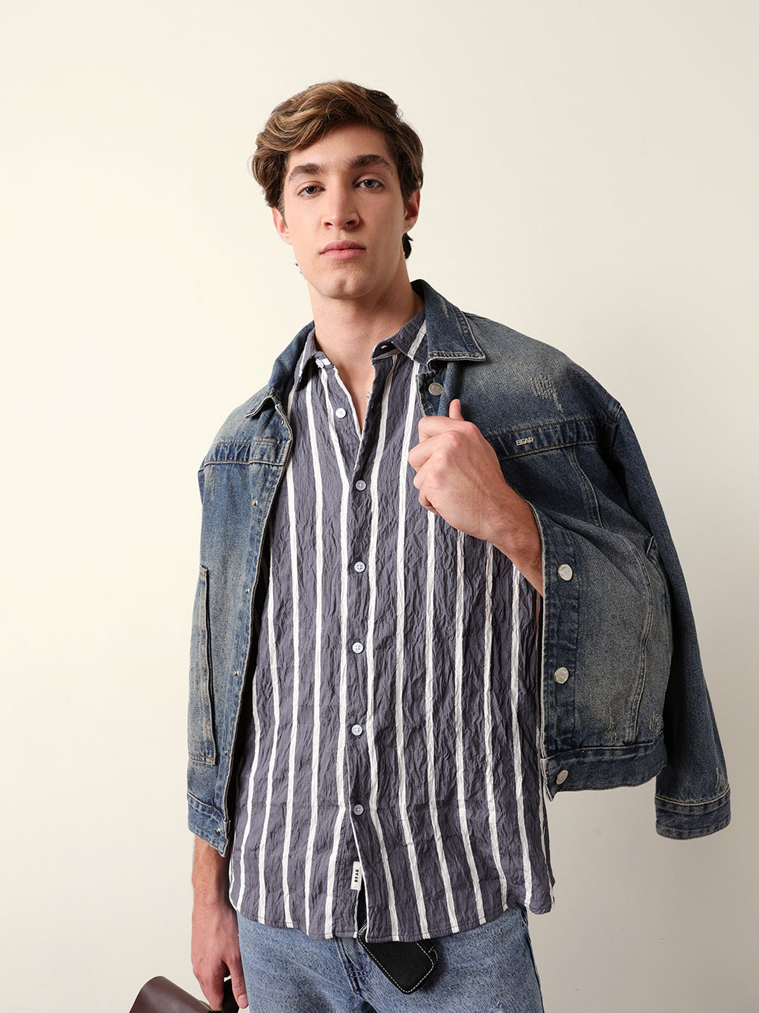 The Bear House MULTICOLOR CRINKLE VERTICAL STRIPE REGULAR FIT CASUAL SHIRT