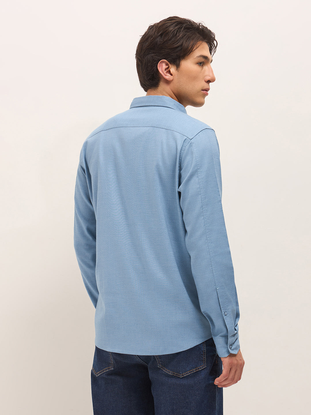 Shop Blue Solid Regular Fit Casual Shirt with Double Flap Chest Pockets ...