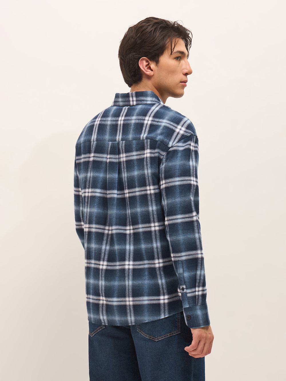 Blue Flannel Woven Checks Relaxed Fit Casual Shirt by The Bear House