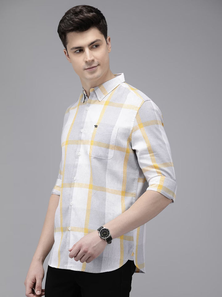 Rado - Men Grey Checked Slim Fit Cotton Blend Casual Shirt | The Bear House