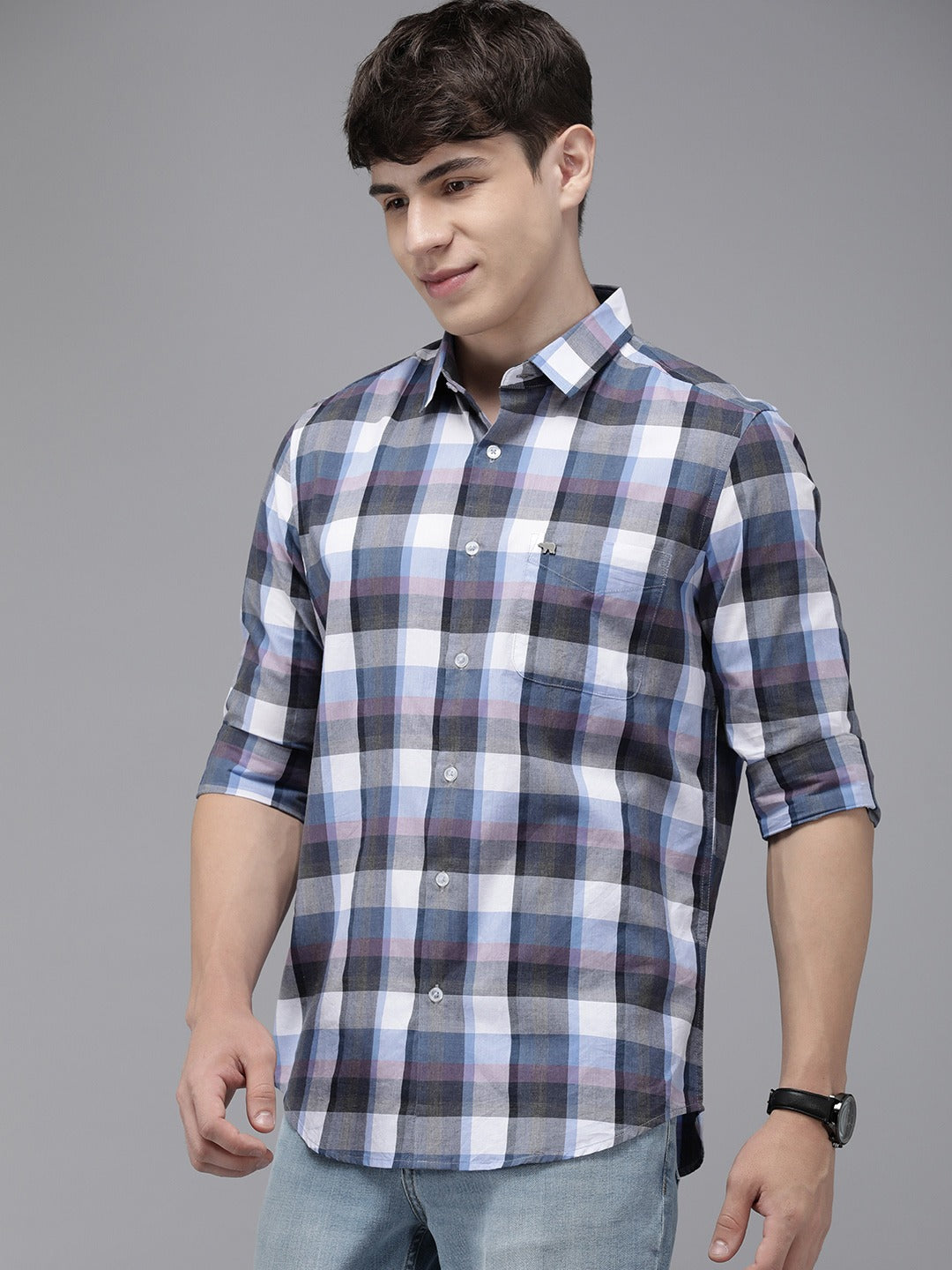 Shop Royan Men Multi Checked Slim Fit Cotton Casual Shirt