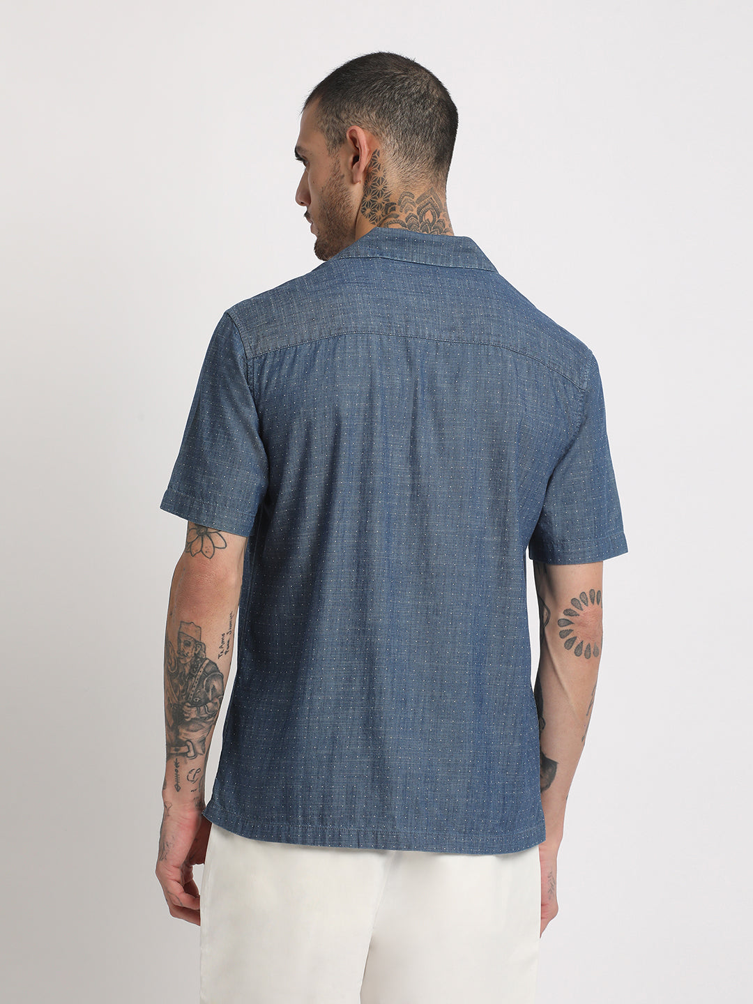 Men Blue Printed Regular Fit Cotton Casual Shirt by The Bear House