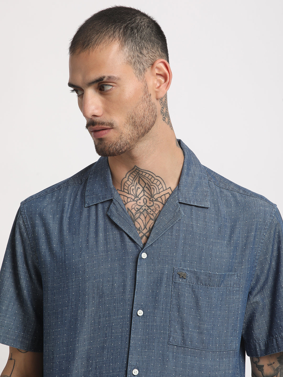 Men Blue Printed Regular Fit Cotton Casual Shirt by The Bear House