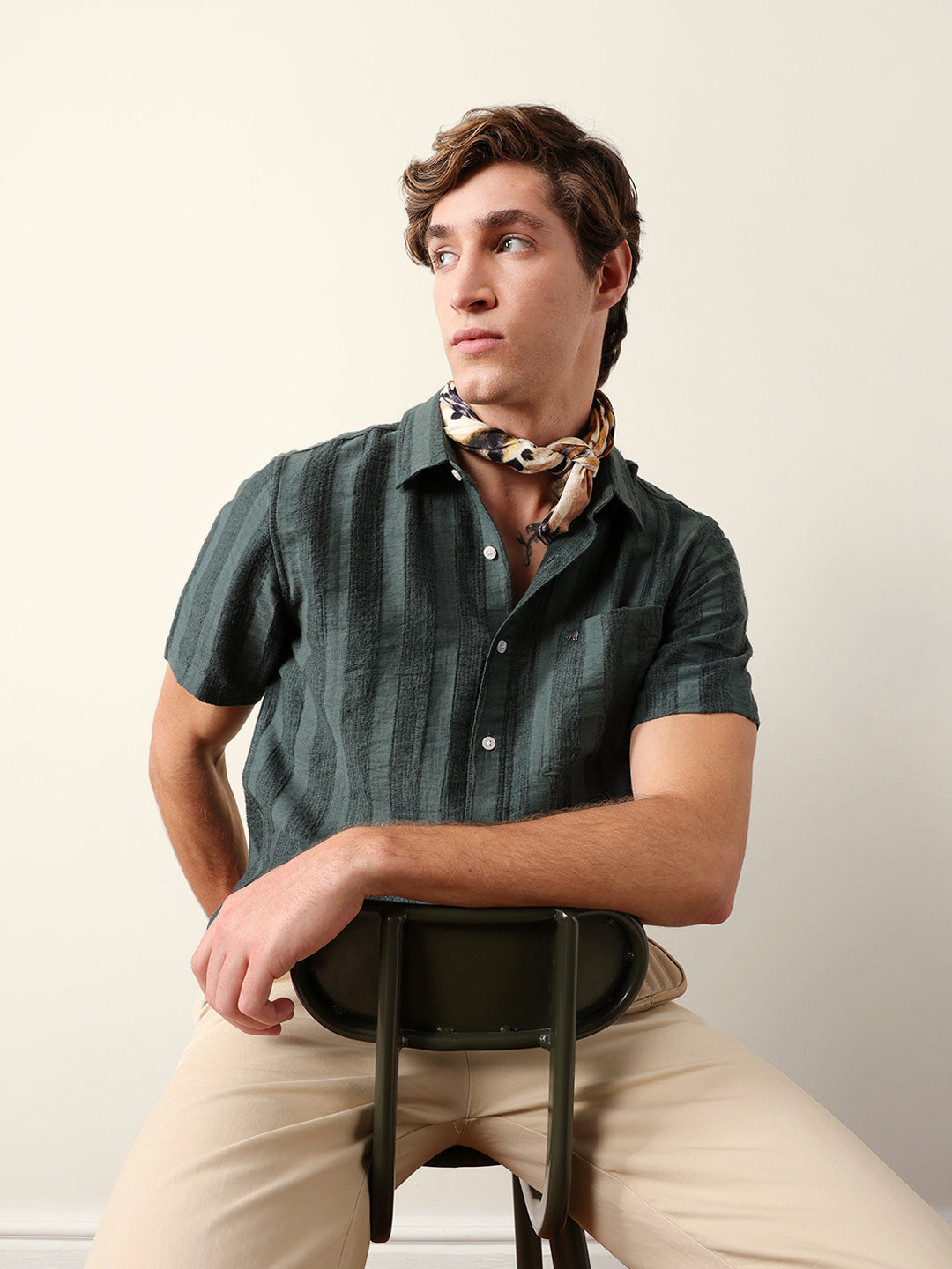 The Bear House GREY VERTICAL STRIPE REGULAR FIT CASUAL SHIRT