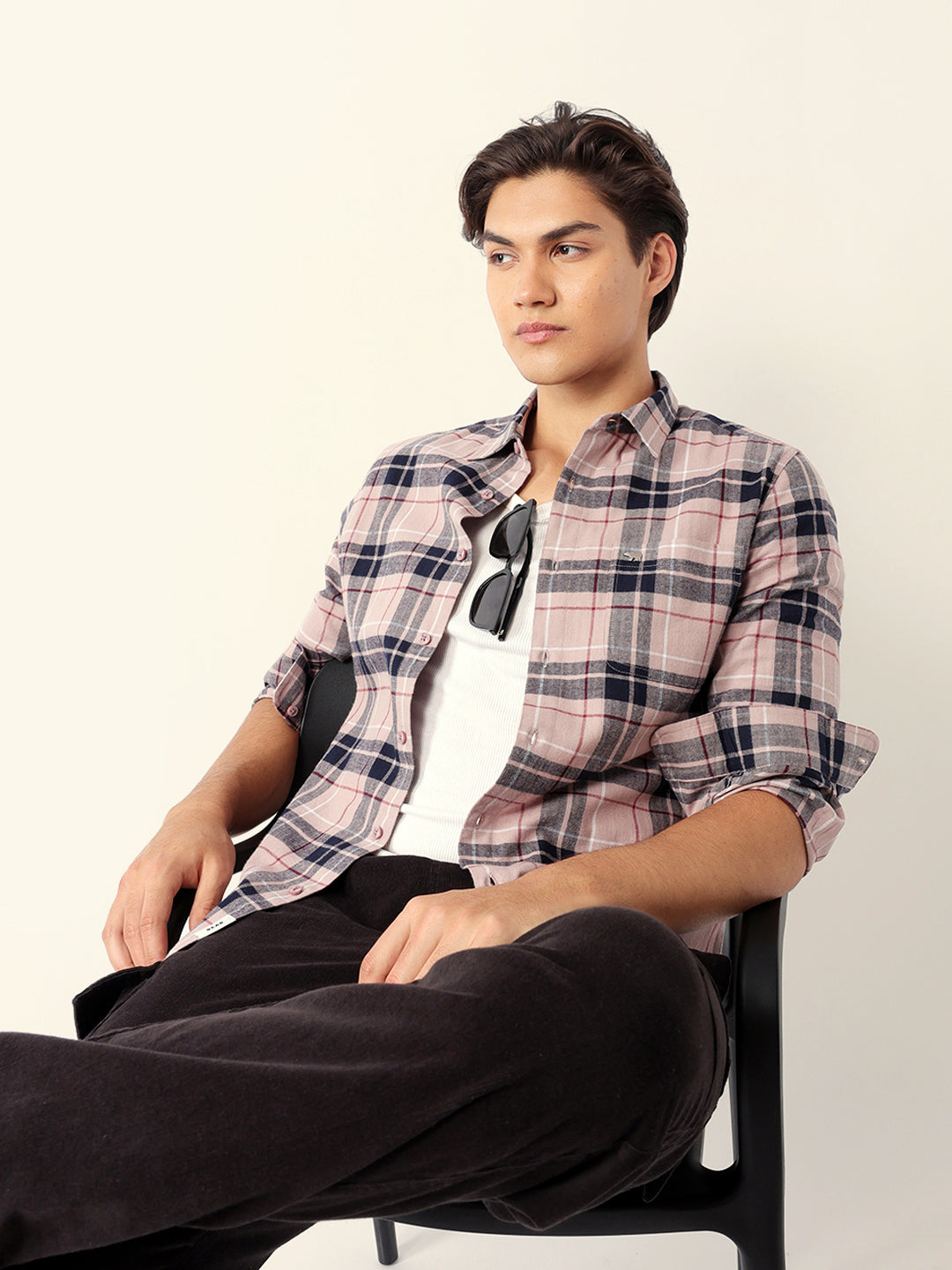 The Bear House BEIGE VERTICAL STRIPE DOBBY WOVEN REGULAR FIT CASUAL SHIRT India