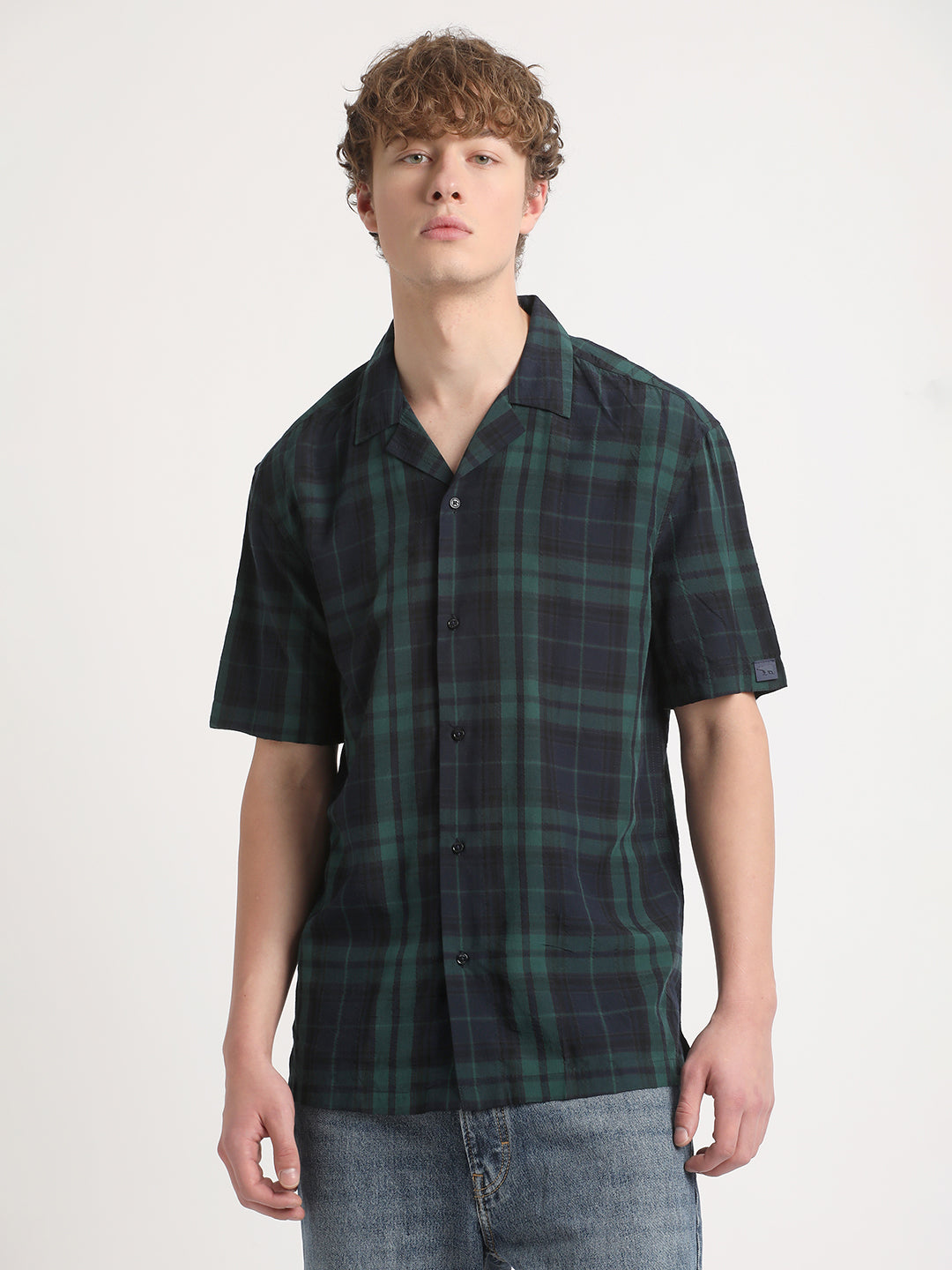 Men Green Checked Regular Fit Cotton Casual Shirt by The Bear House
