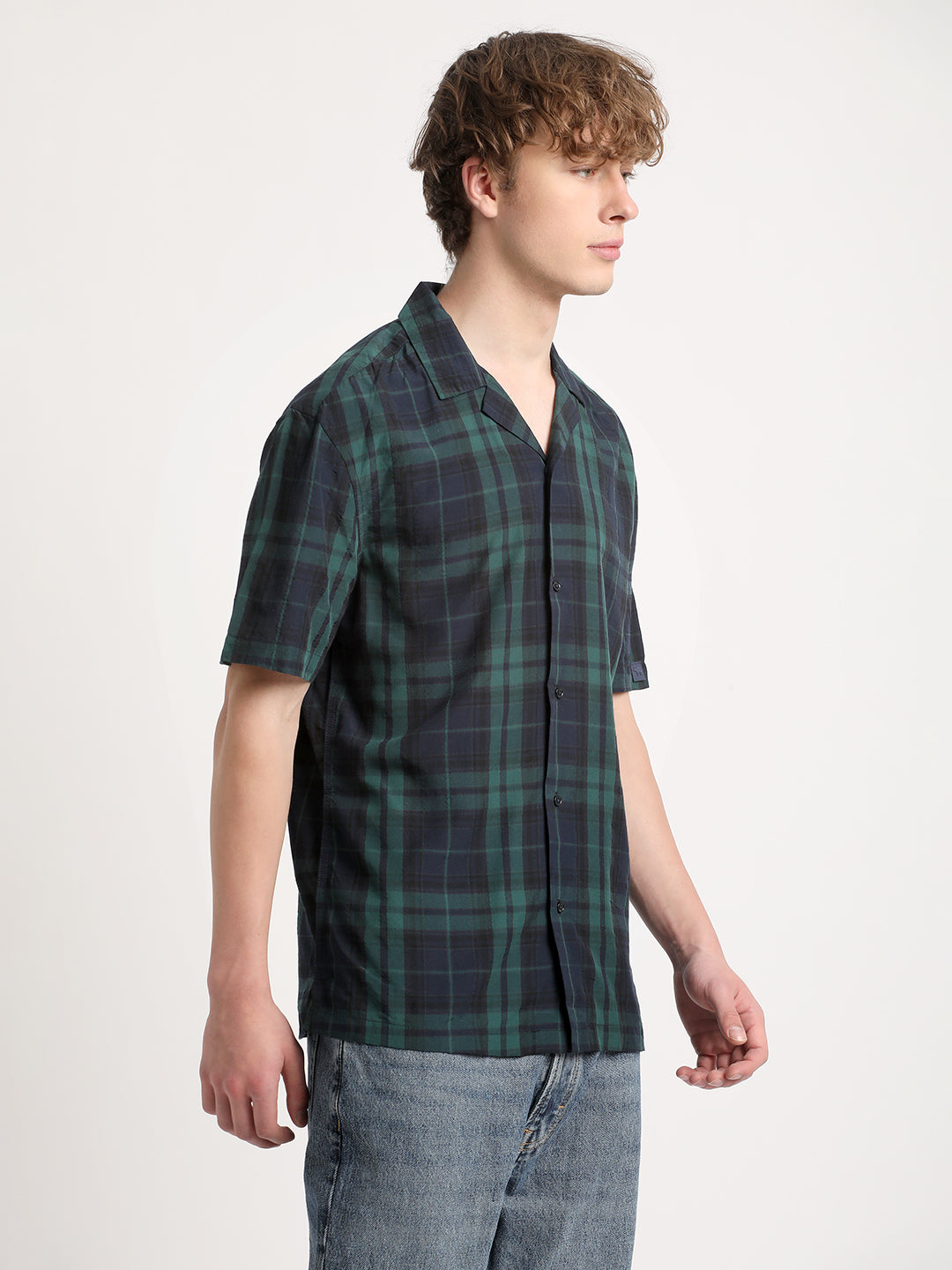 Men Green Checked Regular Fit Cotton Casual Shirt by The Bear House