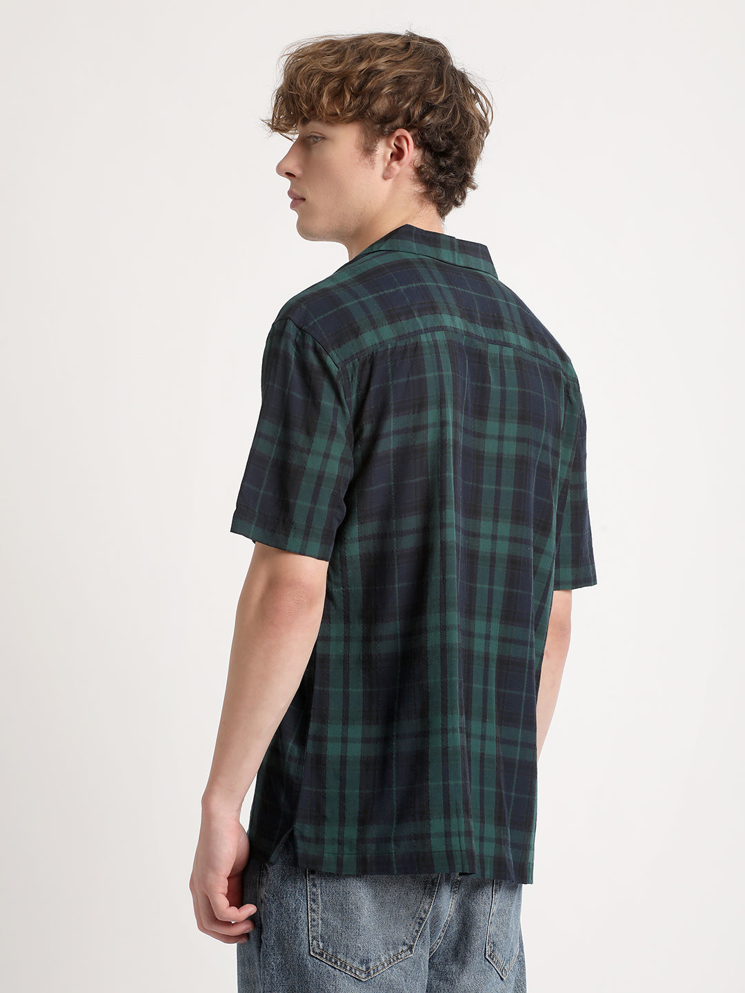 Men Green Checked Regular Fit Cotton Casual Shirt by The Bear House
