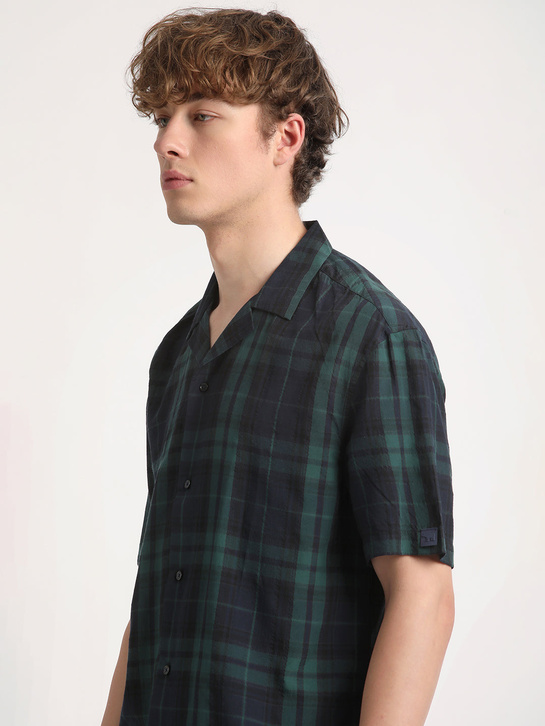 Men Green Checked Regular Fit Cotton Casual Shirt by The Bear House