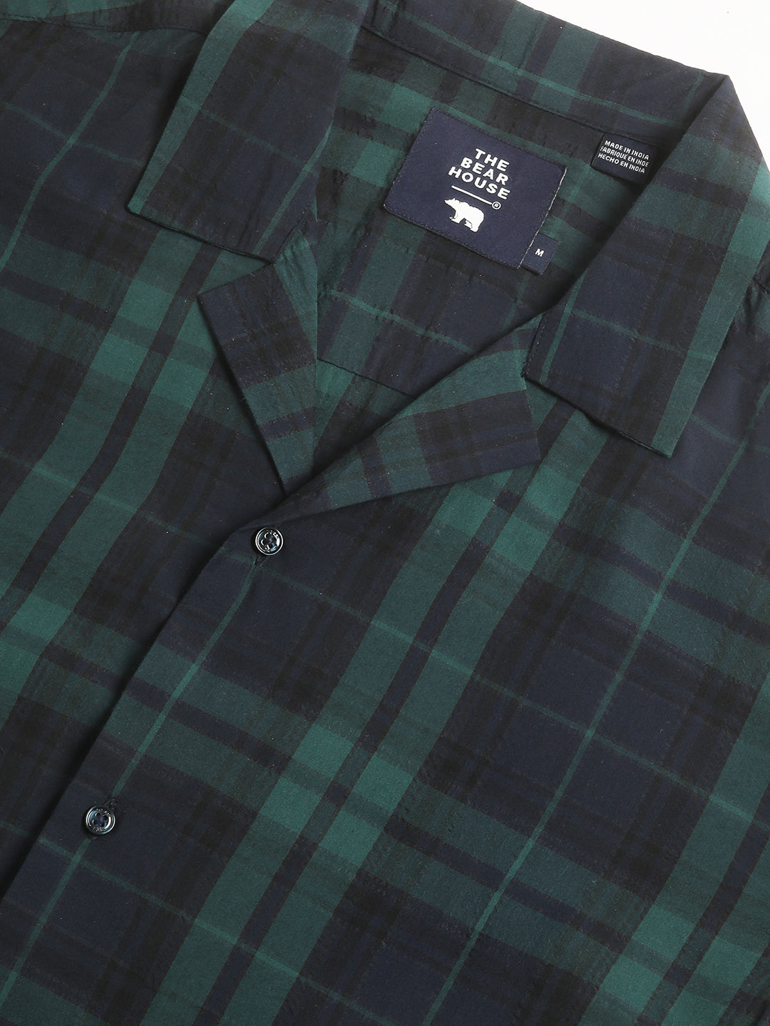 Men Green Checked Regular Fit Cotton Casual Shirt by The Bear House