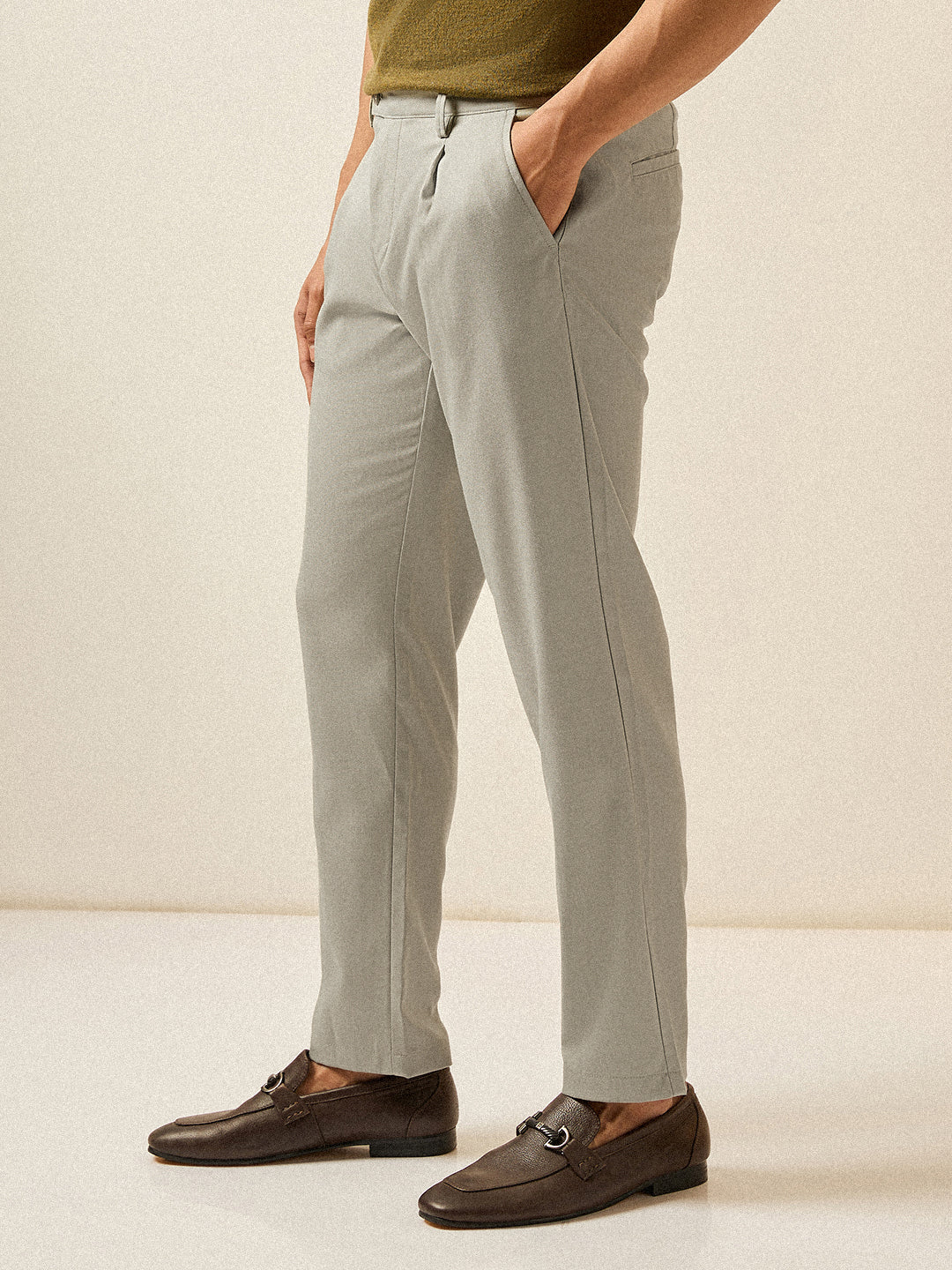 Shop Light Green Solid Regular Fit Formal Trouser Online | The Bear House