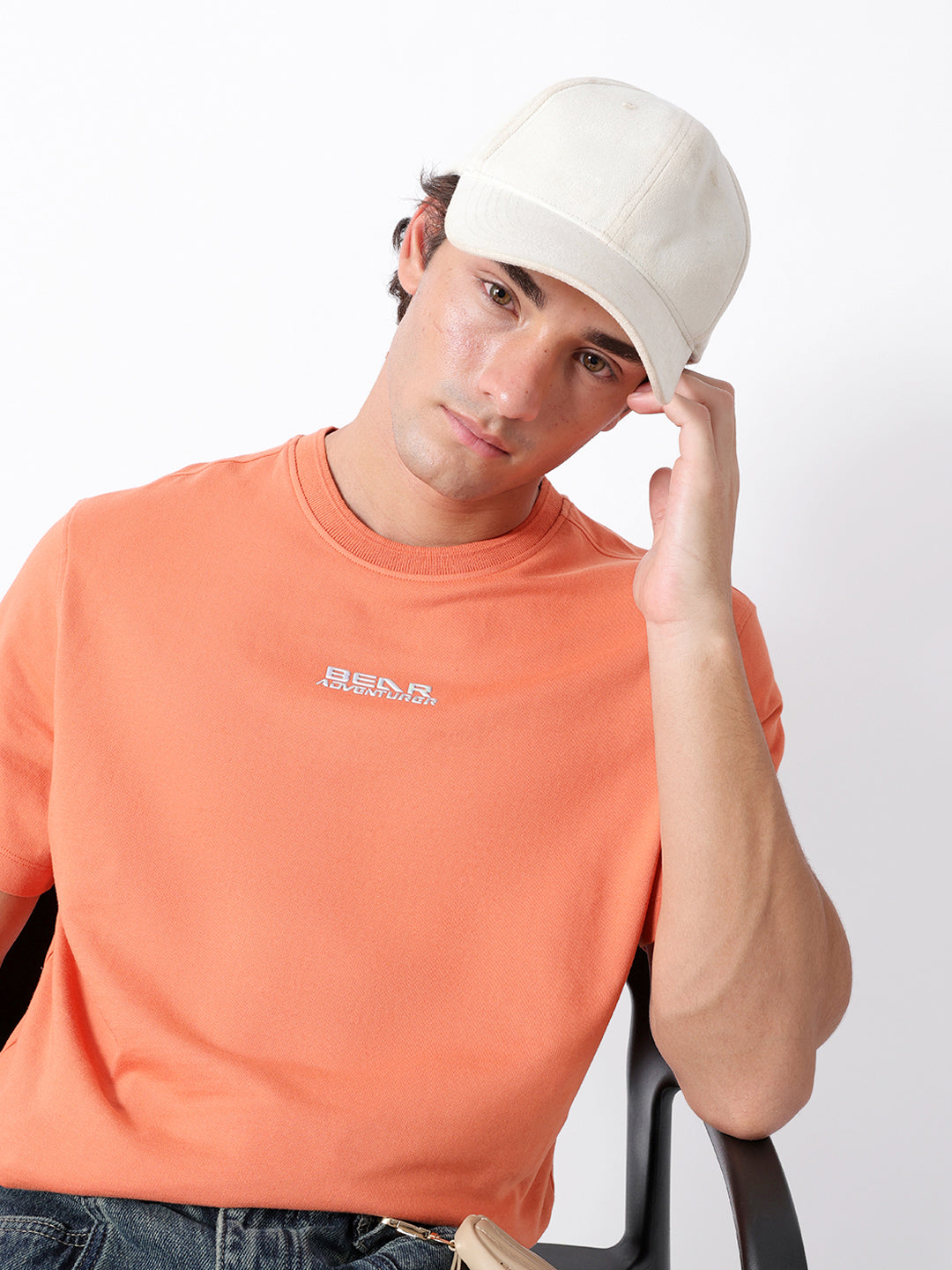 The Bear House BLUE SOLID REGULAR FIT CREW NECK T-SHIRT WITH “BEAR ADVENTURER†LOGO India