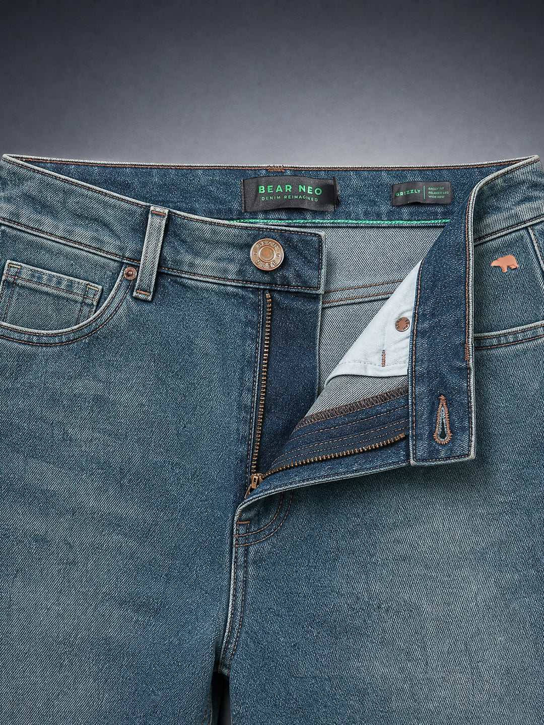 Bear Neo Mid Blue Mid-Rise Baggy Fit Jeans by The Bear House
