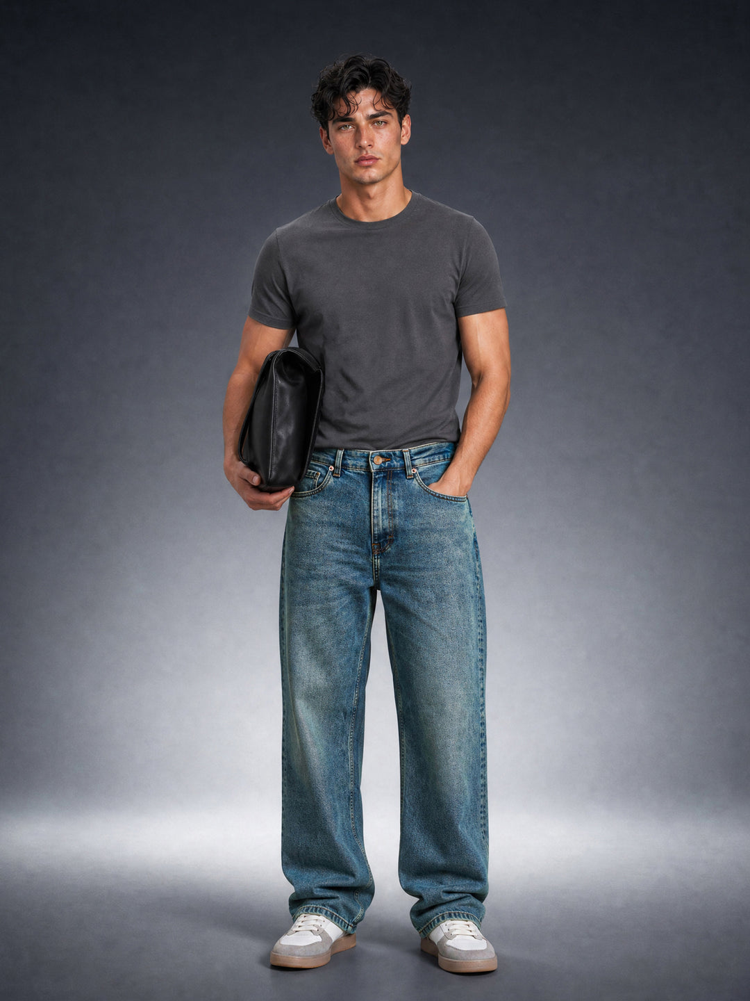 Bear Neo Mid Blue Mid-Rise Baggy Fit Jeans by The Bear House
