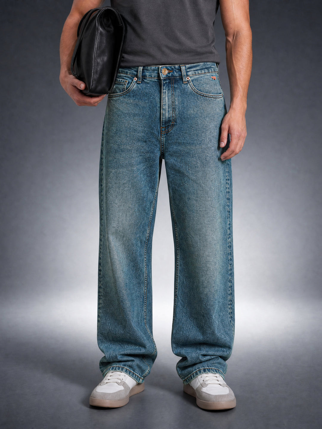 Bear Neo Mid Blue Mid-Rise Baggy Fit Jeans by The Bear House