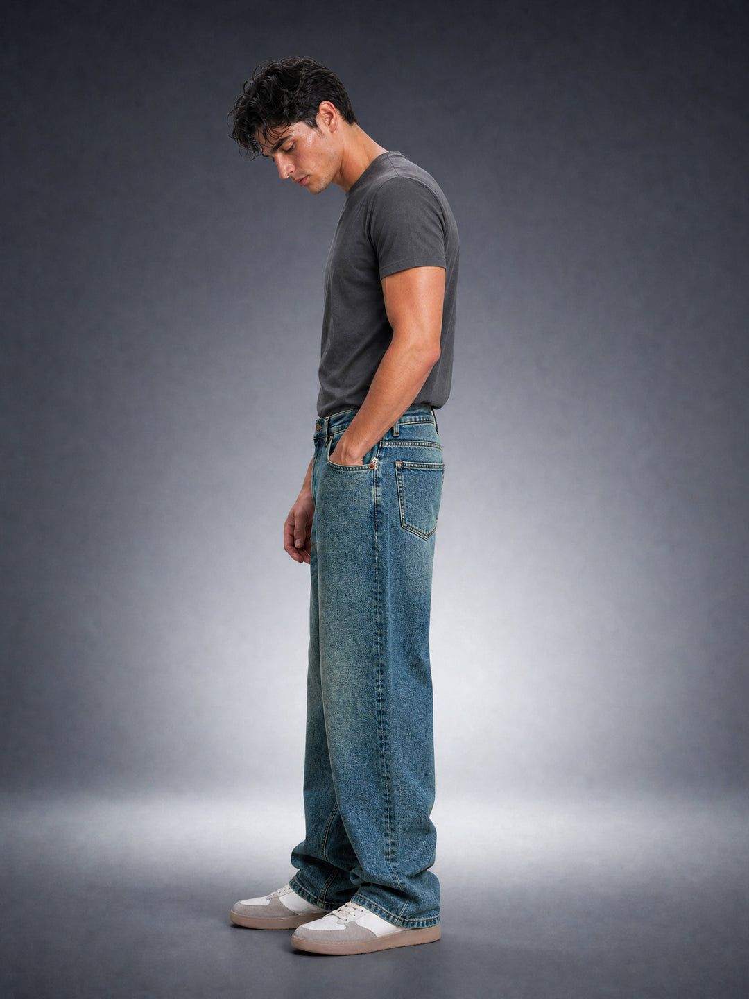 Bear Neo Mid Blue Mid-Rise Baggy Fit Jeans by The Bear House