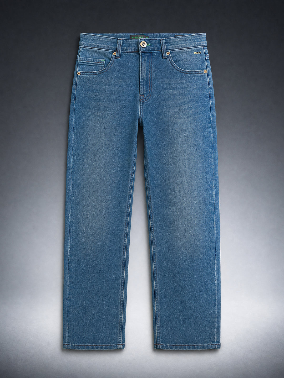 Bear Neo Mid Blue Mid-Rise Relaxed Fit Jeans with Light Fade by The Bear House