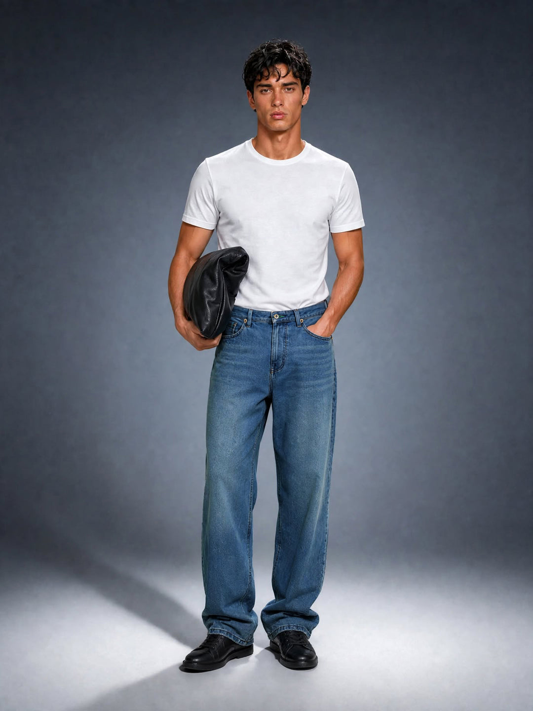 Bear Neo Mid Blue Mid-Rise Relaxed Fit Jeans with Light Fade by The Bear House