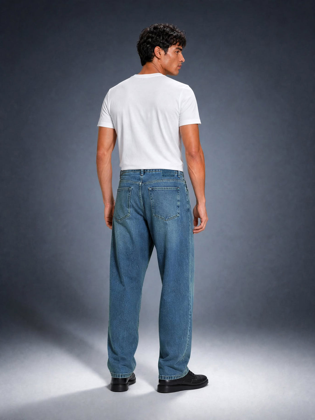 Bear Neo Mid Blue Mid-Rise Relaxed Fit Jeans with Light Fade by The Bear House