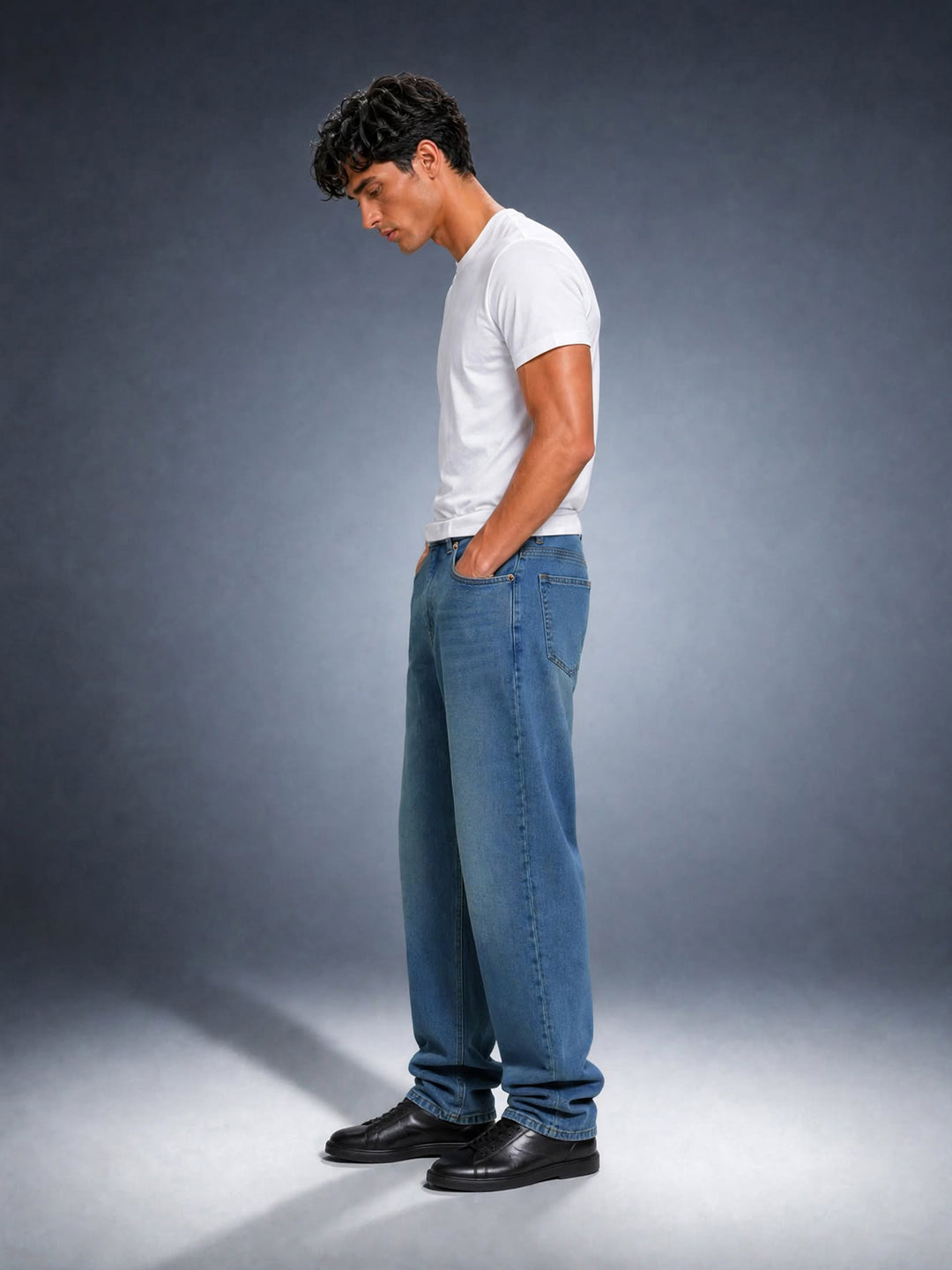 Bear Neo Mid Blue Mid-Rise Relaxed Fit Jeans with Light Fade by The Bear House