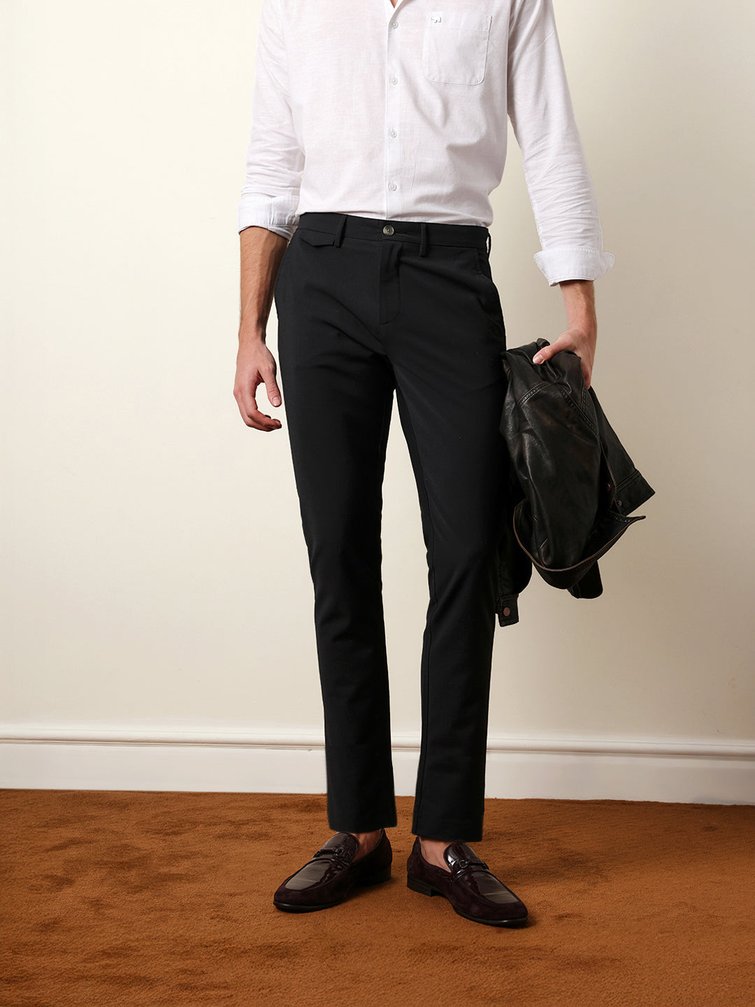 The Bear House BLACK SOLID WOVEN SLIM FIT FORMAL TROUSER India