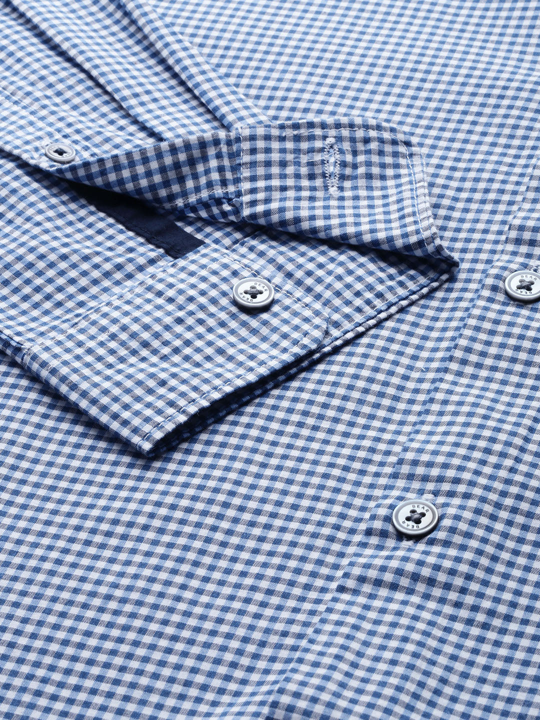 Shop Men Blue Micro Checked Slim Fit Pure Cotton Casual Shirt Online