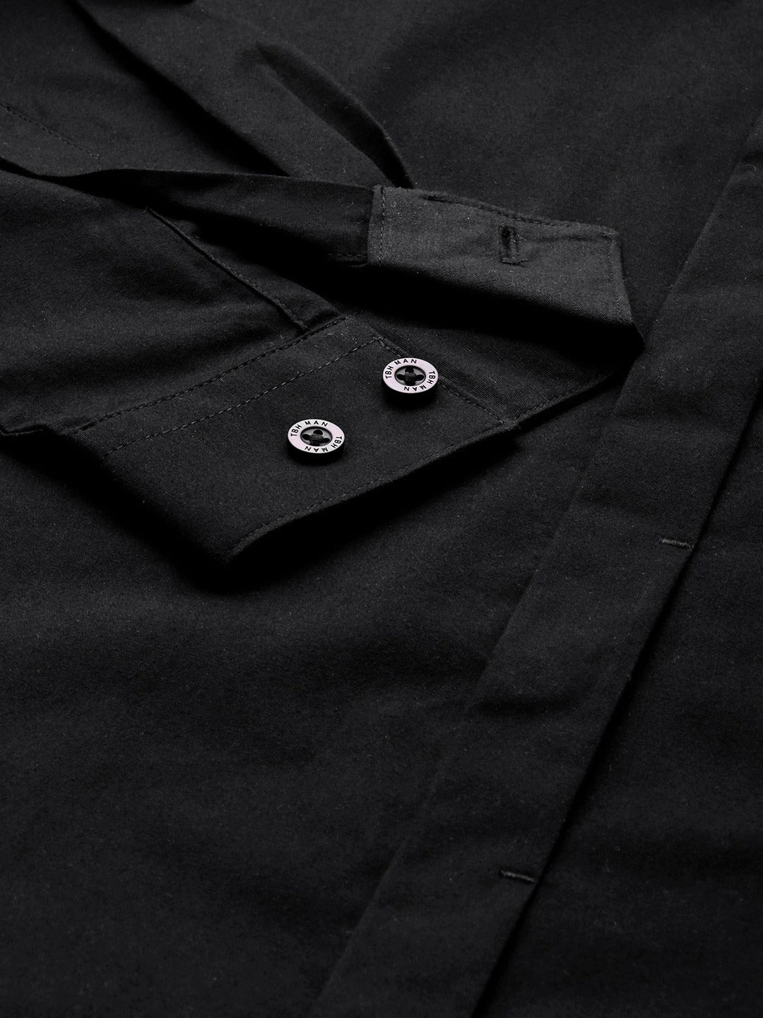 Shop Men Slim Black Concealed Placket Shirt Online