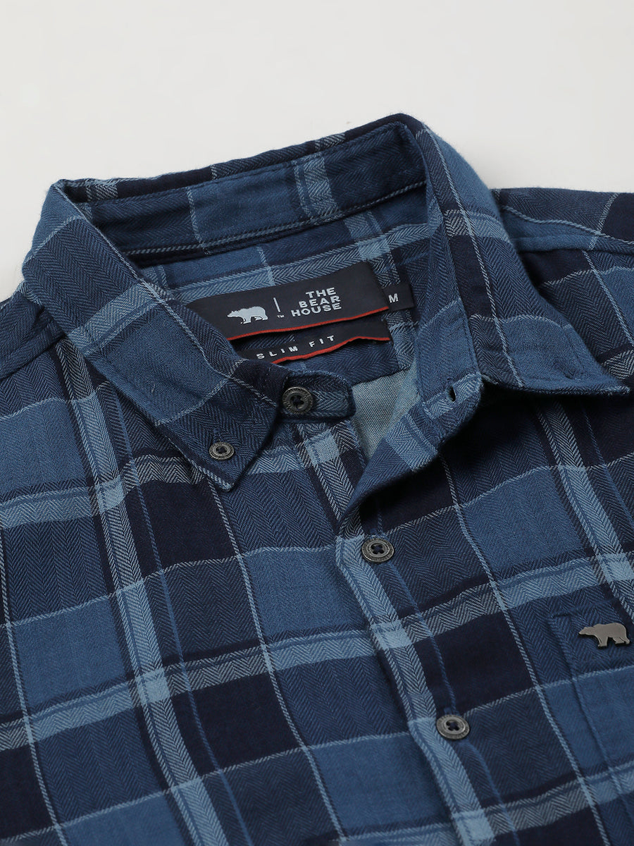 Bicester - Men Blue Tartan Checked Slim Fit Cotton Casual Shirt | The ...