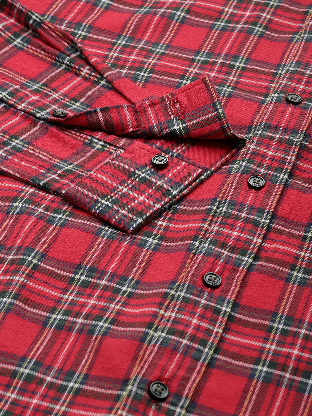 Shop Men Red Slim Fit Tartan Checked Flannel Cotton Casual Shirt Online