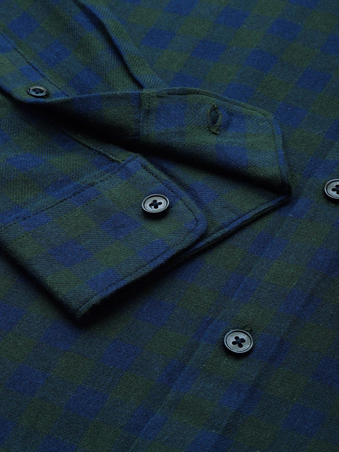 Men's Blue & Green Checked Slim Fit Flannel Cotton Casual Shirt
