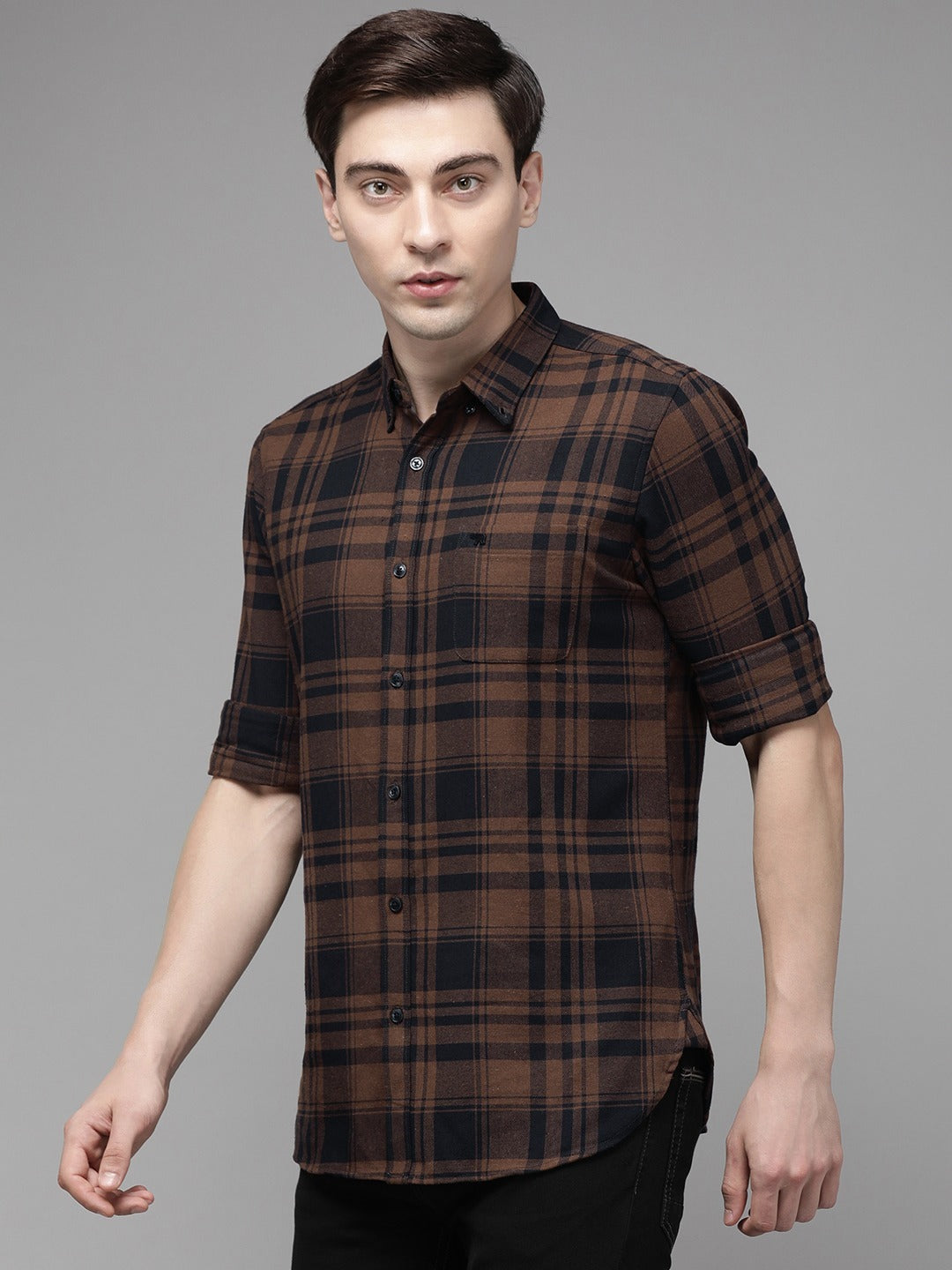 Shop Viana Men Slim Flannel Button-Down Casual Shirt